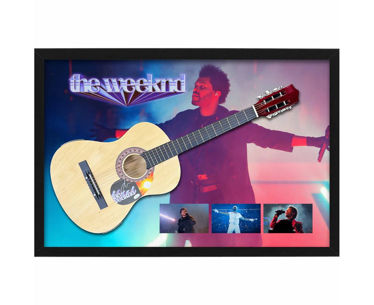 Music The Weeknd Hand Signed & Framed Full Size Guitar with Backdrop (JSA Hologram)