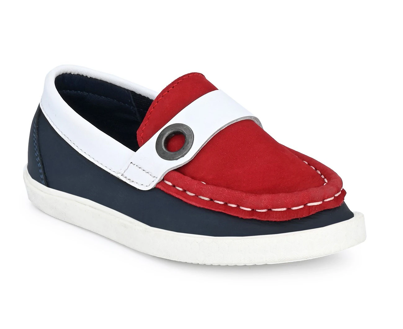 Tuskey Genuine Leather Kids' Loafers Moccasins Casual Shoes for Boys and Girls -  Red, Blue and White