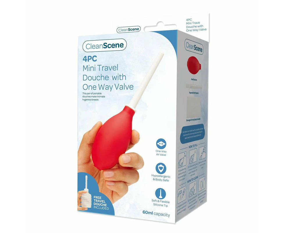 CleanScene 4 Piece Mini Travel Douche with One Way Valve-(cs102)