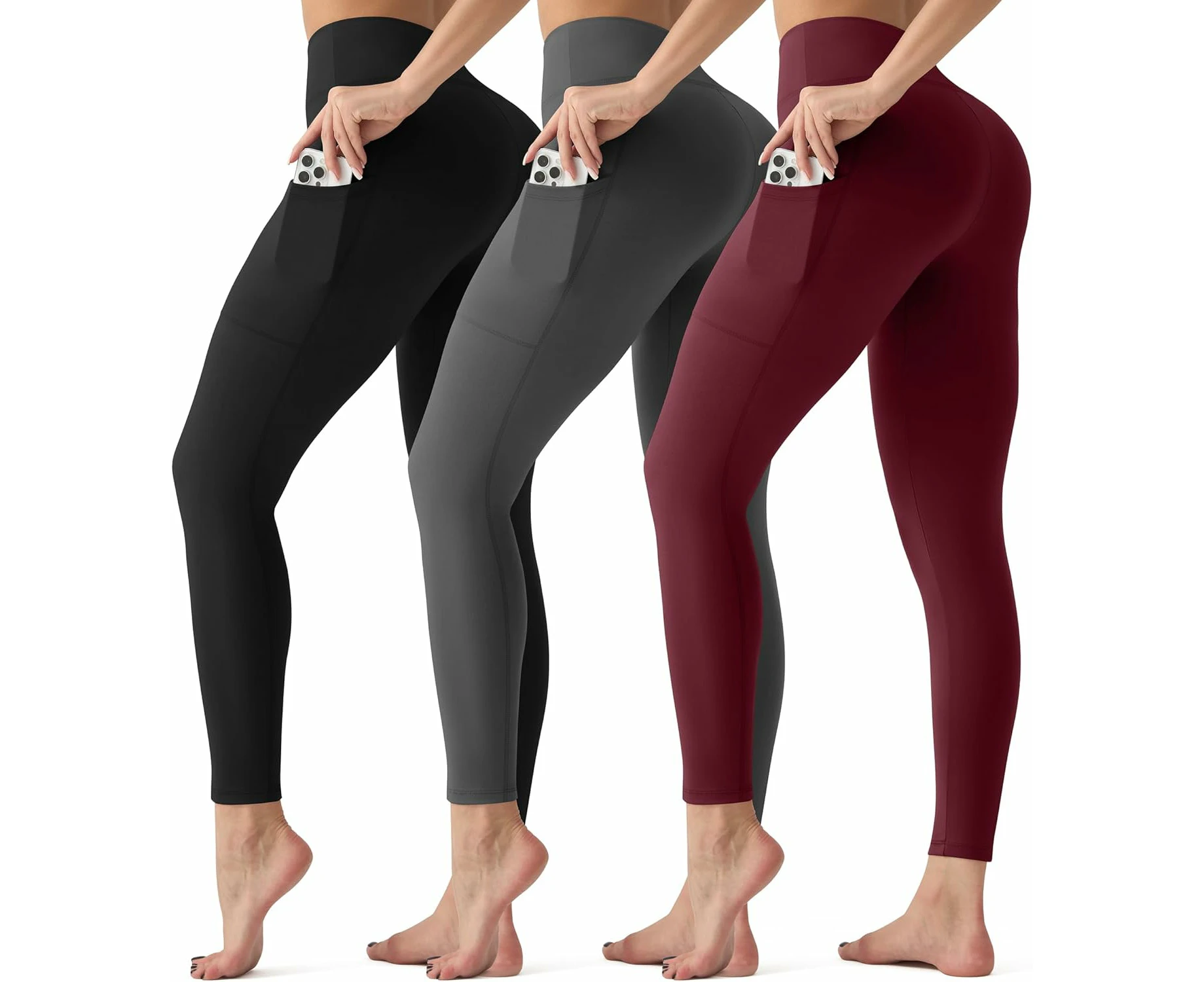 3 Pack Leggings with Pockets for Women,Butt Lift High Waisted Tummy Control Workout Yoga Pants Reg & Plus Size