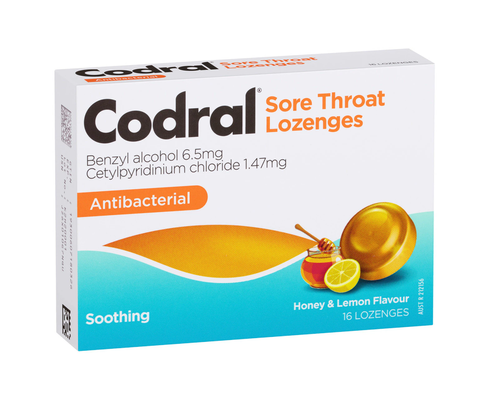 Codral Sore Throat Relief Lozenges Antibacterial Honey & Lemon 16 Pack