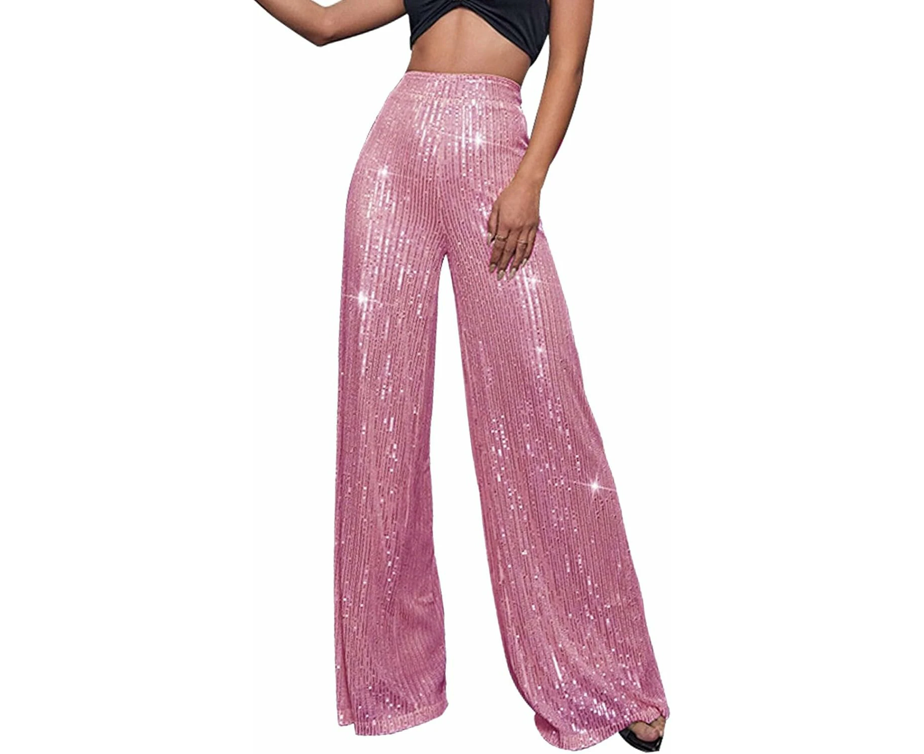 Women  Pants Sparkly Glitter High Waisted Wide Leg Flare Trousers Fashion Bell Bottom Night Out Clubwear Pants