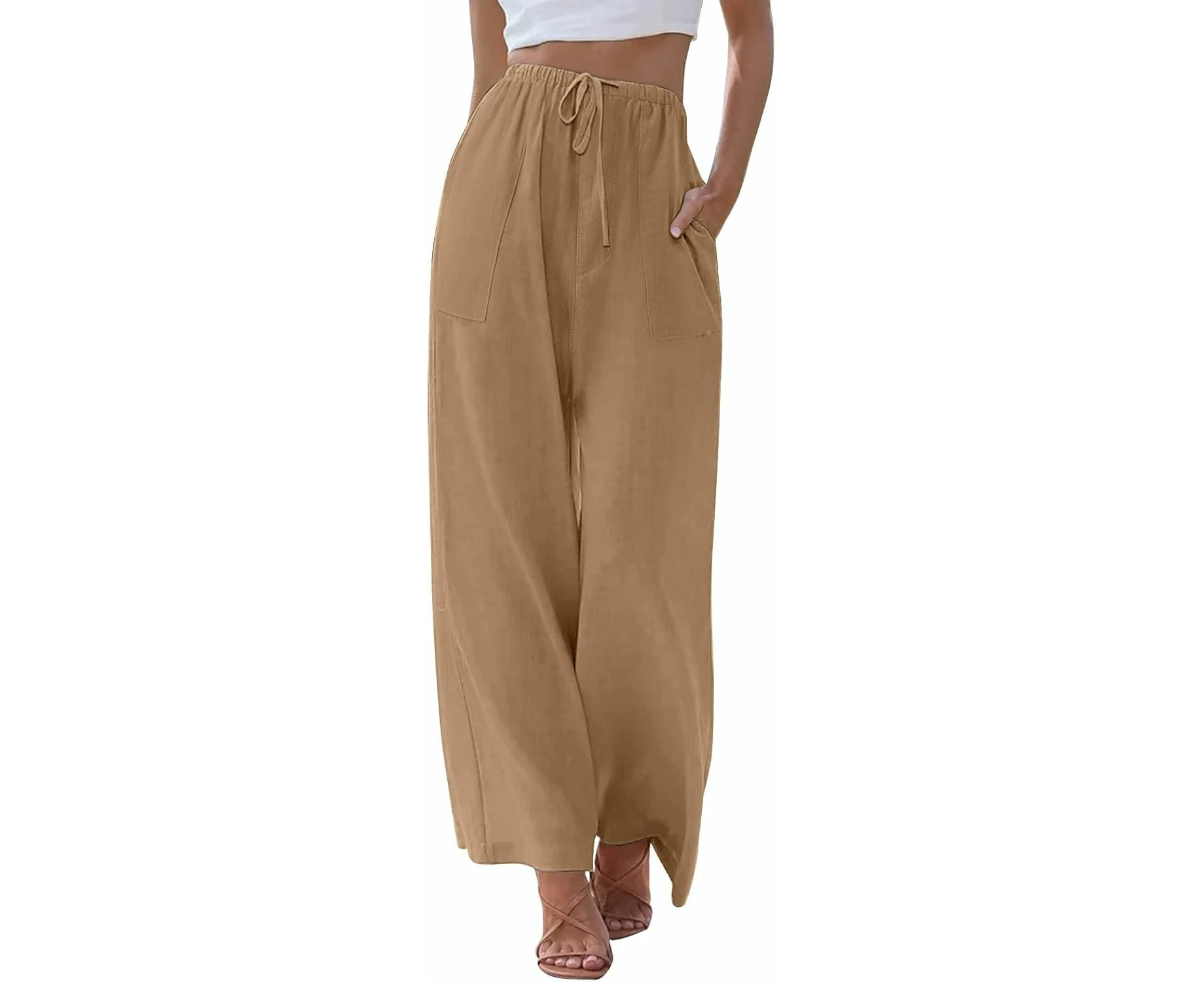 Women's Linen High Waisted Straight Pants 2025 Lightweight Lounge Pants Cotton Linen Travel Beach Summer Pants with Pockets