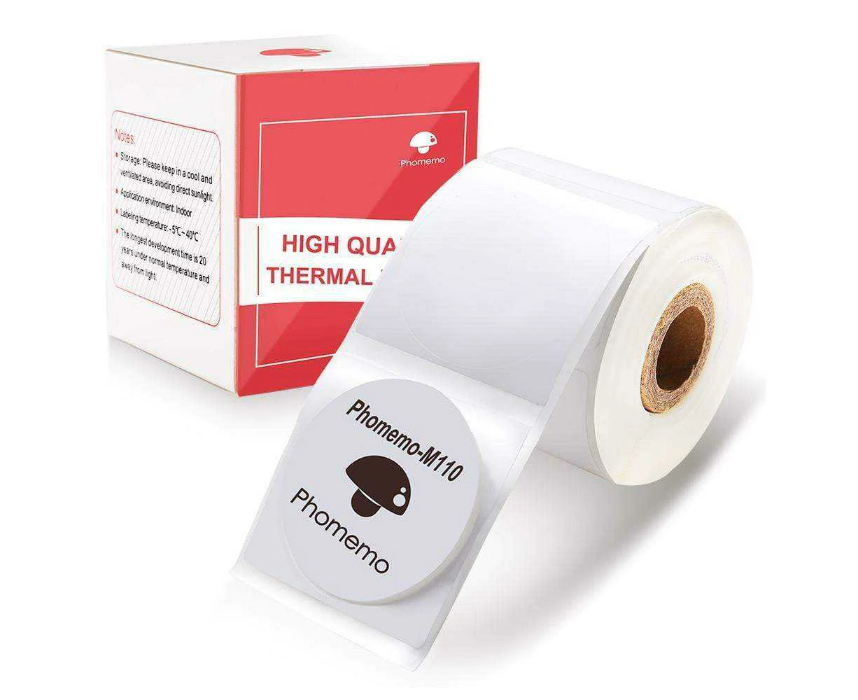 For Phomemo M110 / M200 200pcs /Roll 30x30mm Round Self-Adhesive Thermal Labels