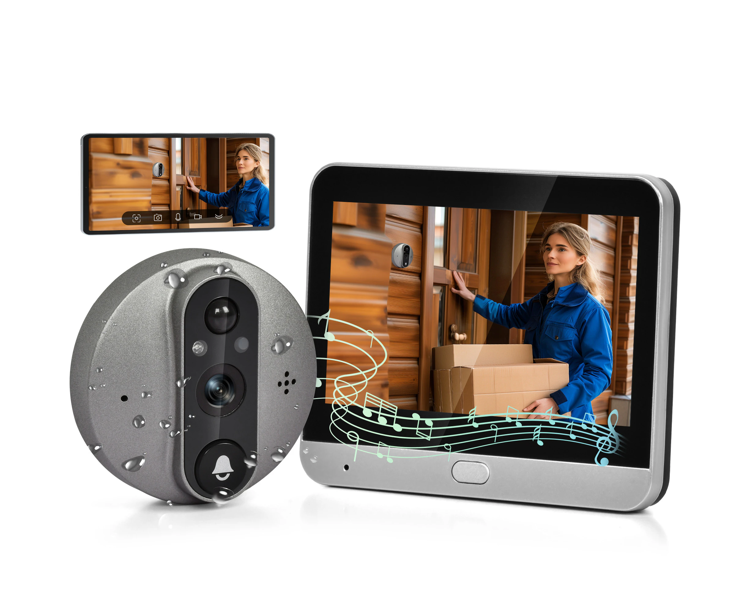 Advwin Wireless Video Intercom System, 5.7" Peep Hole Camera w/Monitor, Support Monitoring, Dual-Way Intercom, Night Vision