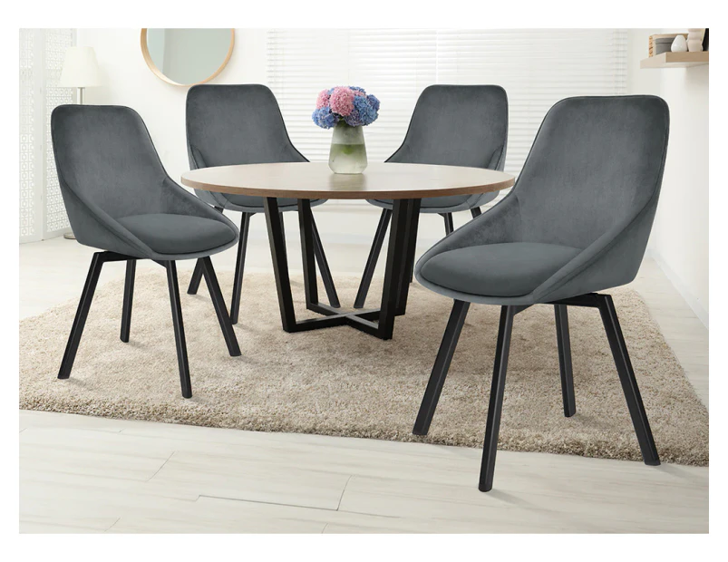 ALFORDSON Set of 4 Dining Chairs Swivel Velvet Grey