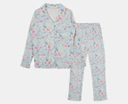 Gem Look Women's Button Up Viscose Elastane PJ Set - Mint/Pink