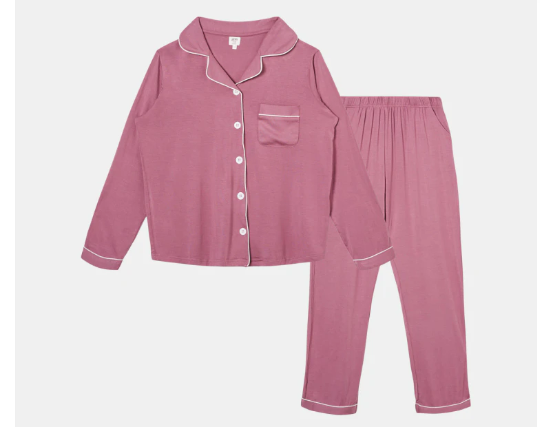 Gem Look Women's Button Up Viscose Elastane PJ Set - Dusty Pink