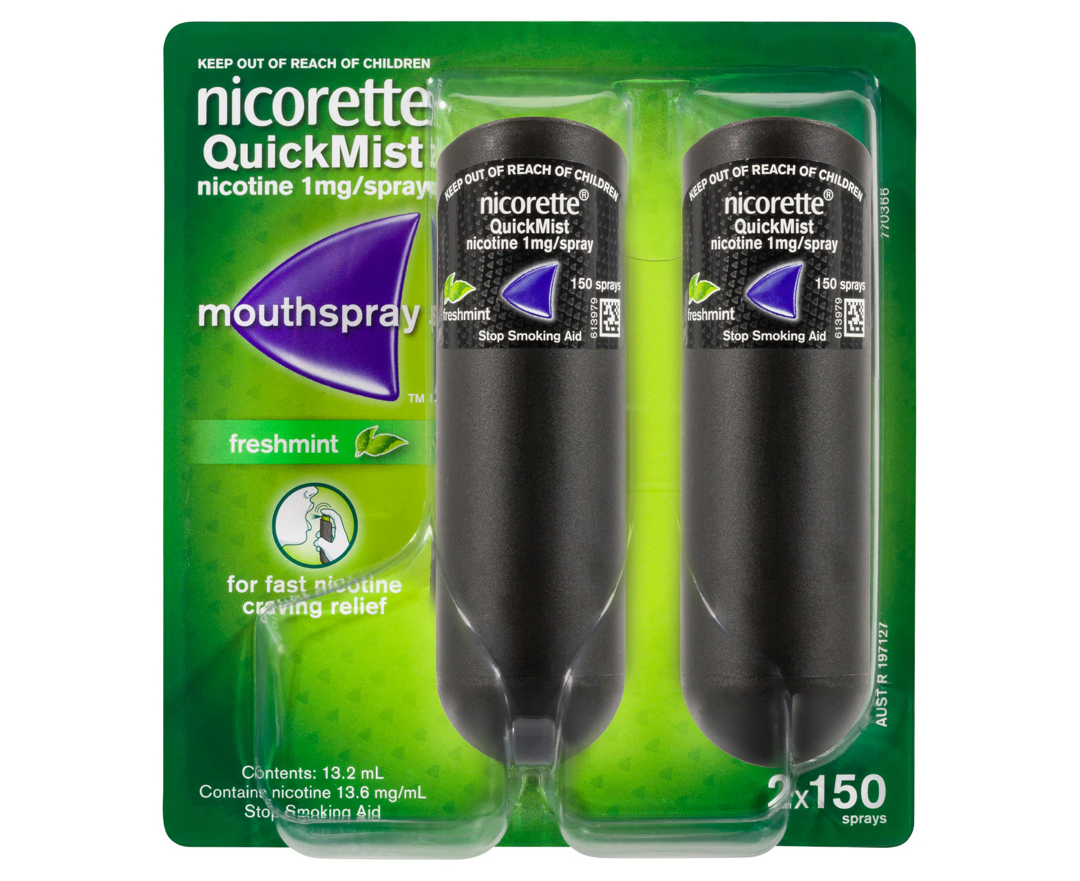 Nicorette Quit Smoking QuickMist Nicotine Mouth Spray Freshmint 2 x 150 Pack