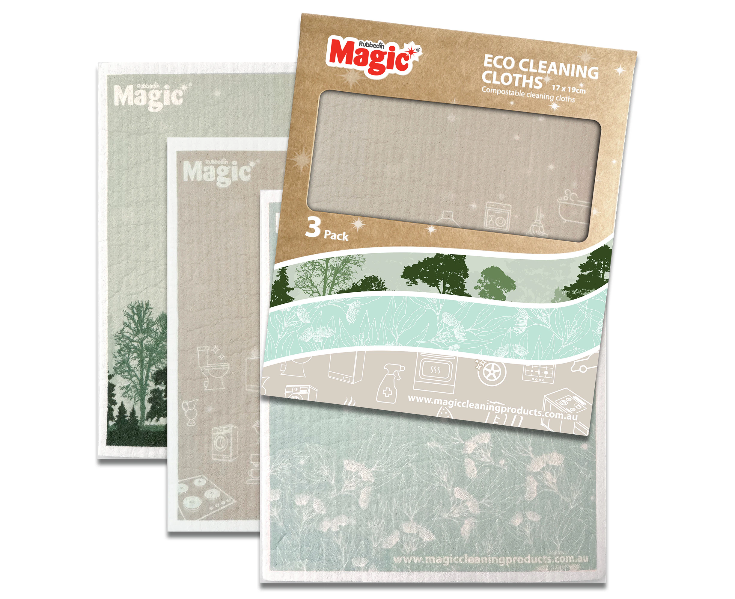 Magic Eco 3 Pack Cleaning Cloths are Made from 30% Cotton & 70% Wood Pulp