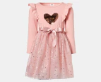 Gem Look Girls' Sequins Heart Tutu Dress - Pink