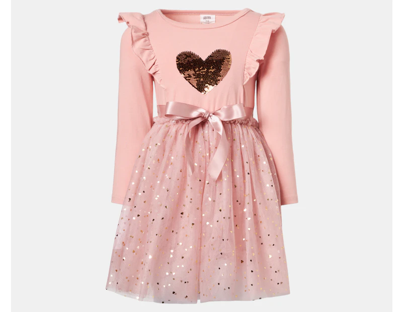 Gem Look Girls' Sequins Heart Tutu Dress - Pink