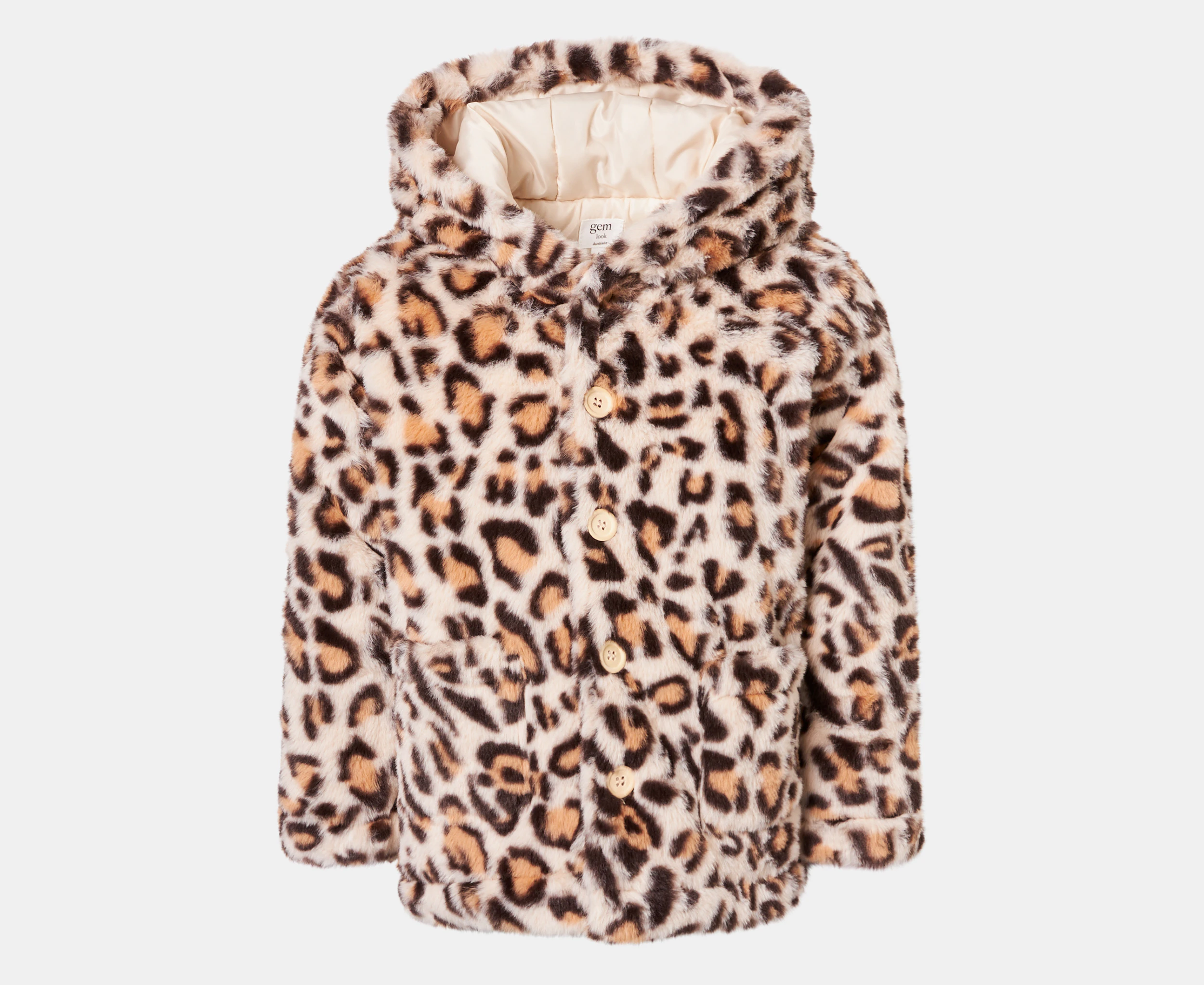 Gem Look Girls' Faux Fur Jacket - Leopard