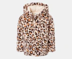 Gem Look Girls' Faux Fur Jacket - Leopard