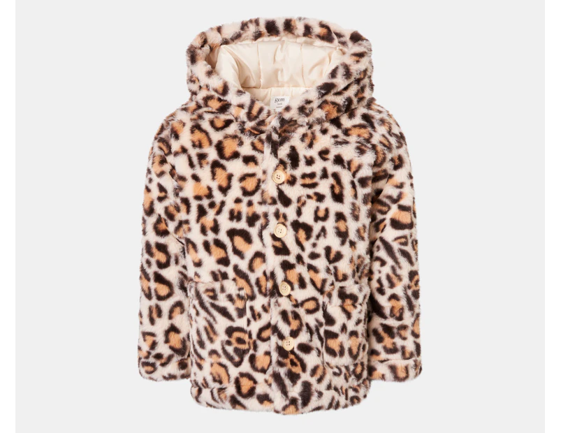 Gem Look Girls' Faux Fur Jacket - Leopard