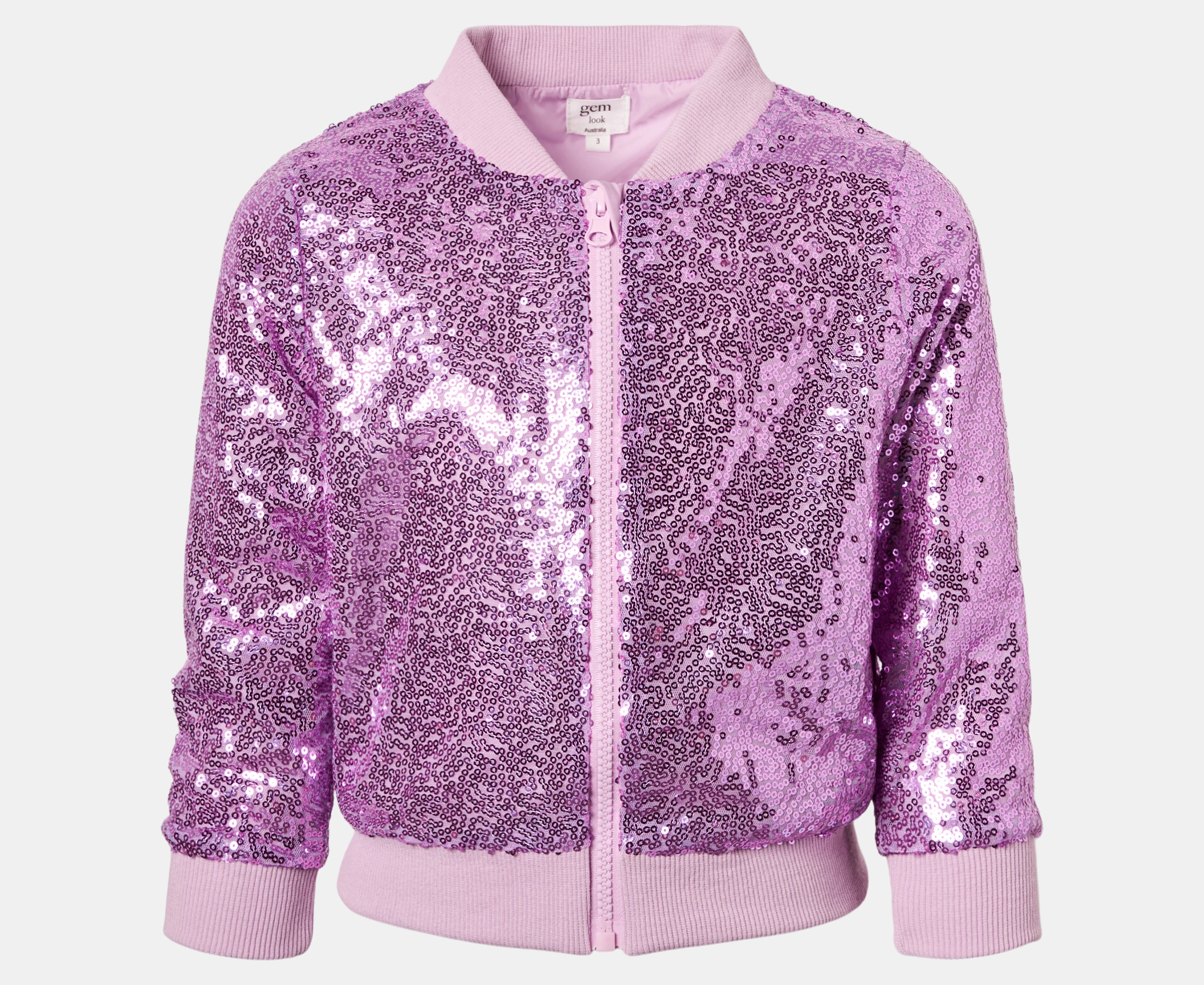 Gem Look Girls' Sequins All-Over Bomber Jacket - Pink