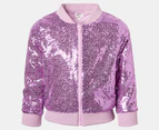 Gem Look Girls' Sequins All-Over Bomber Jacket - Pink