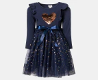 Gem Look Girls' Sequins Heart Tutu Dress - Navy