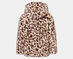 Gem Look Girls' Faux Fur Jacket - Leopard