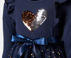 Gem Look Girls' Sequins Heart Tutu Dress - Navy