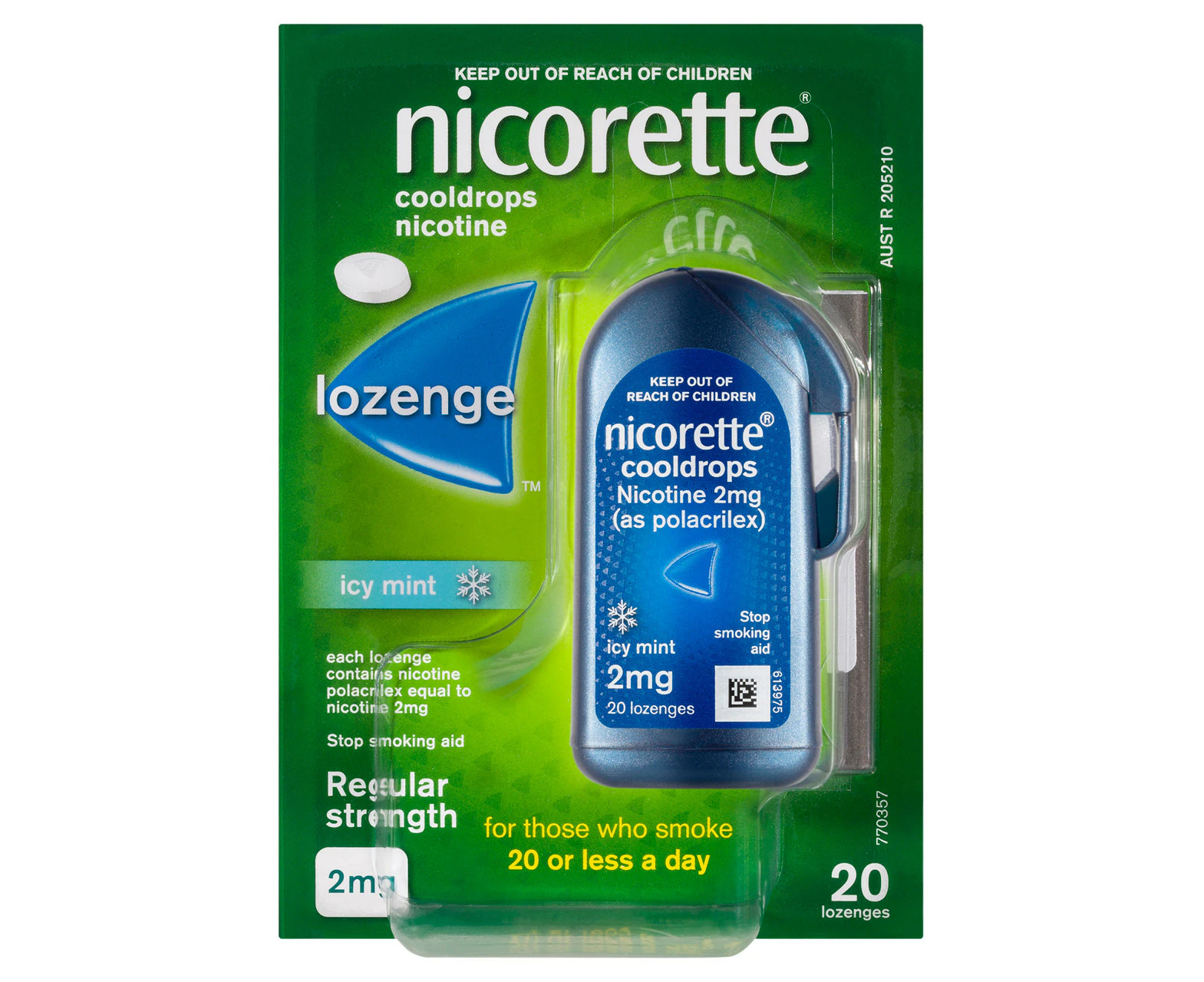 Nicorette Quit Smoking Regular Strength Cooldrops Nicotine Lozenge Icy Mint 20 Pack