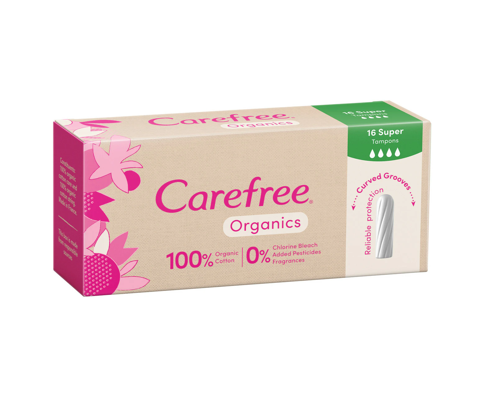 Carefree Organics Super Tampons 16 Pack