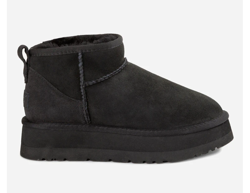 OZWEAR Connection Unisex Classic Platform Ultra Mini Ugg Boots - Black