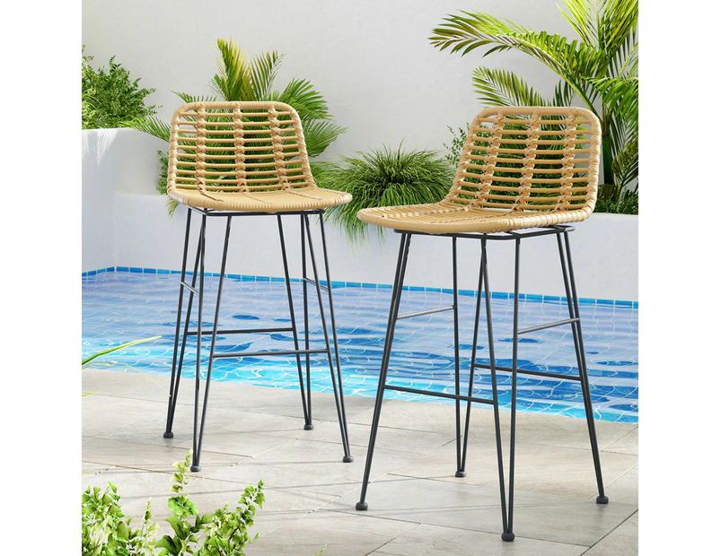 Gardeon 2 Piece Outdoor Bar Stools Wicker Dining Rattan Chair