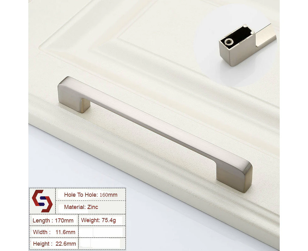 Zinc Kitchen Cabinet Handles Drawer Bar Handle Pull brushed silver color hole to hole size 160mm