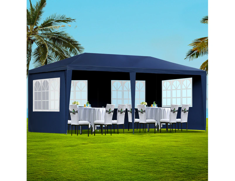 InstaHut Gazebo 3x6m Marquee Wedding Party Tent Outdoor Camping Side Wall Canopy 6 Panel Blue