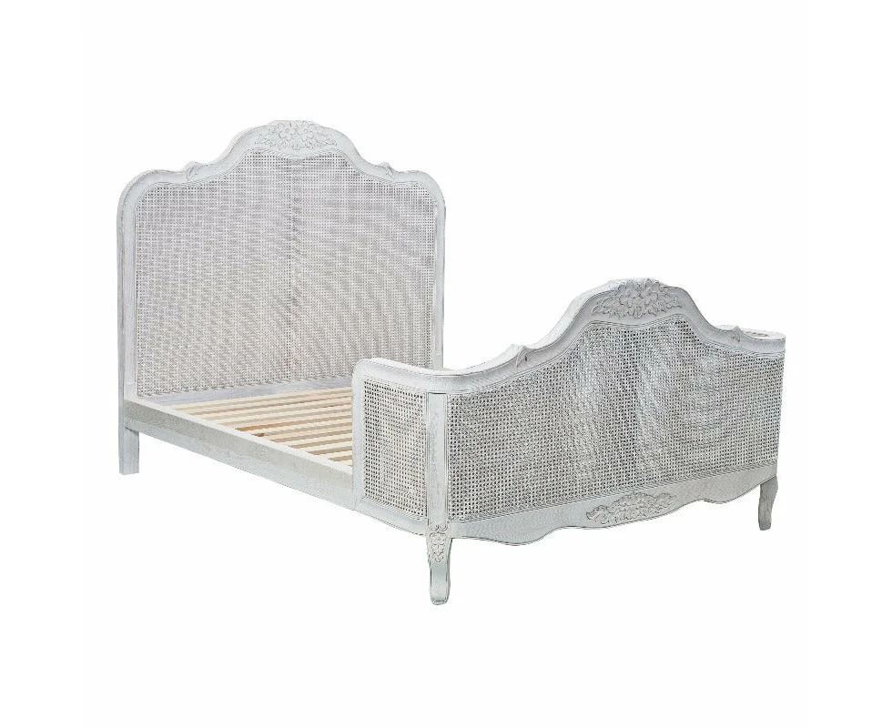 King Bed Frames Alice King Size Bed Frame Rattan Timber Wood Mattress Base Distressed White