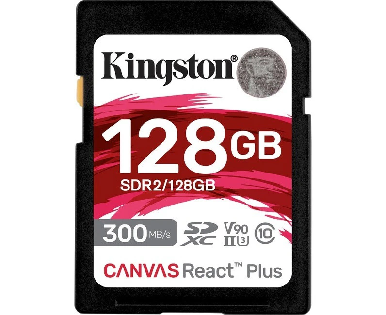 Kingston Canvas React Plus SDR2 128 GB Class 10/UHS-II (U3) V90 SDXC - 300 MB/s Read - 260 MB/s Write