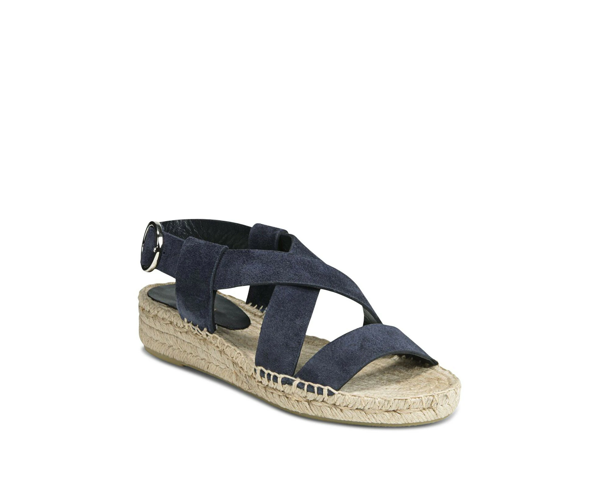 VIA SPIGA Womens Marlin Blue Navy 3/4" Platform Adjustable Strap Gia Round Toe Wedge Buckle Leather Espadrille Shoes 6 M