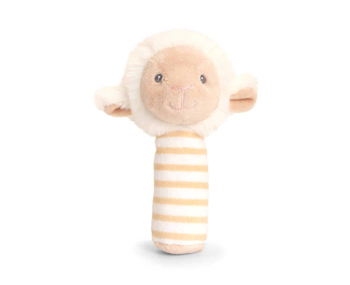 Keeleco Baby Lamb StickRattle Plush Interactive Fun Play Grip Toy 14cm Beige 3+