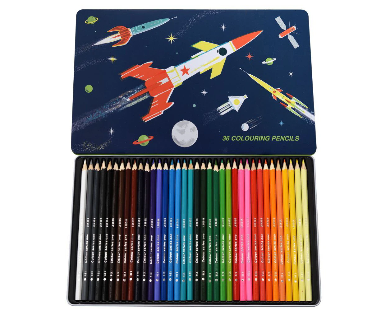 36pc Rex London Colouring Pencils School Drawing Stationery 3y+ Space Age