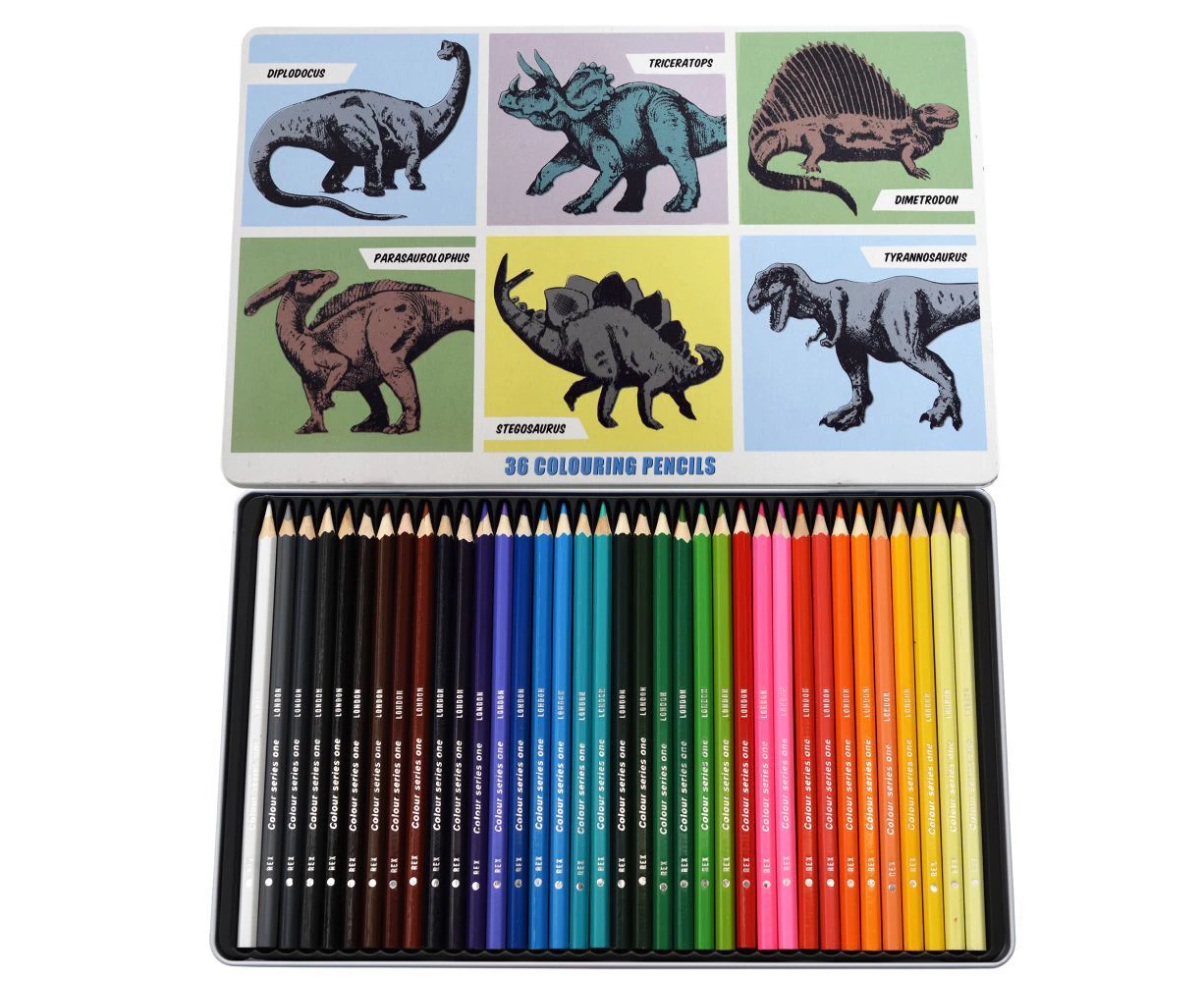 36pc Rex London Colouring Pencils Drawing Stationery 3y+ Prehistoric Land