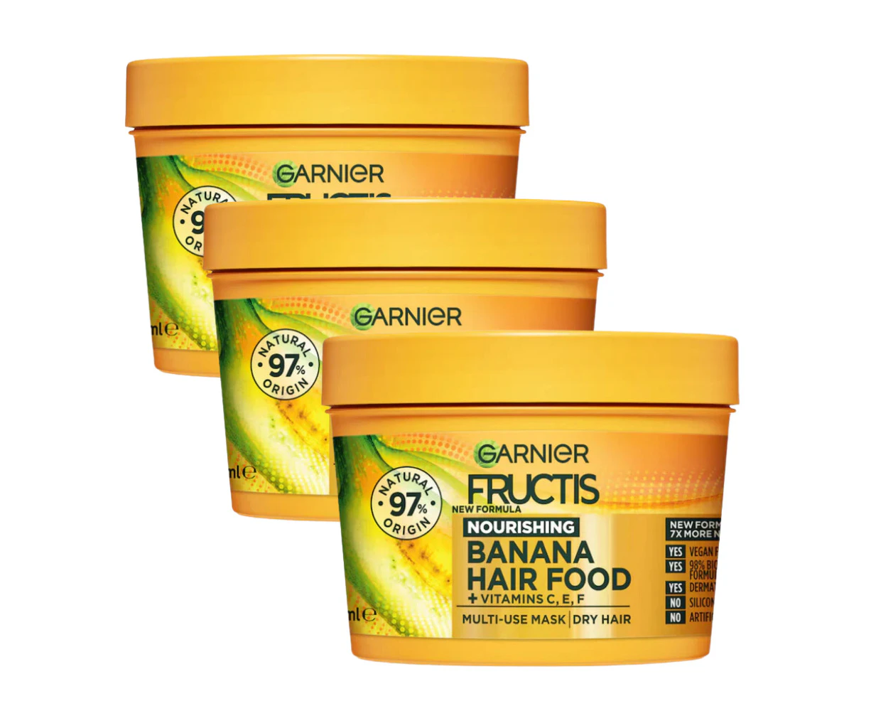 3 x Garnier Fructis Hair Food Hair Mask 390mL - Nourishing Banana