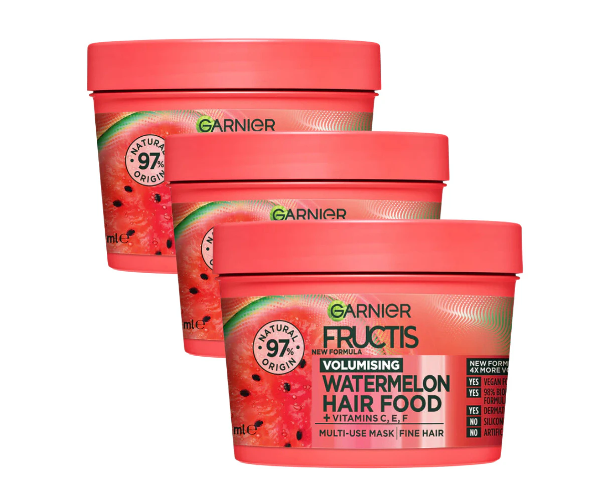 3 x Garnier Fructis Hair Food Hair Mask 390mL - Volumising Watermelon