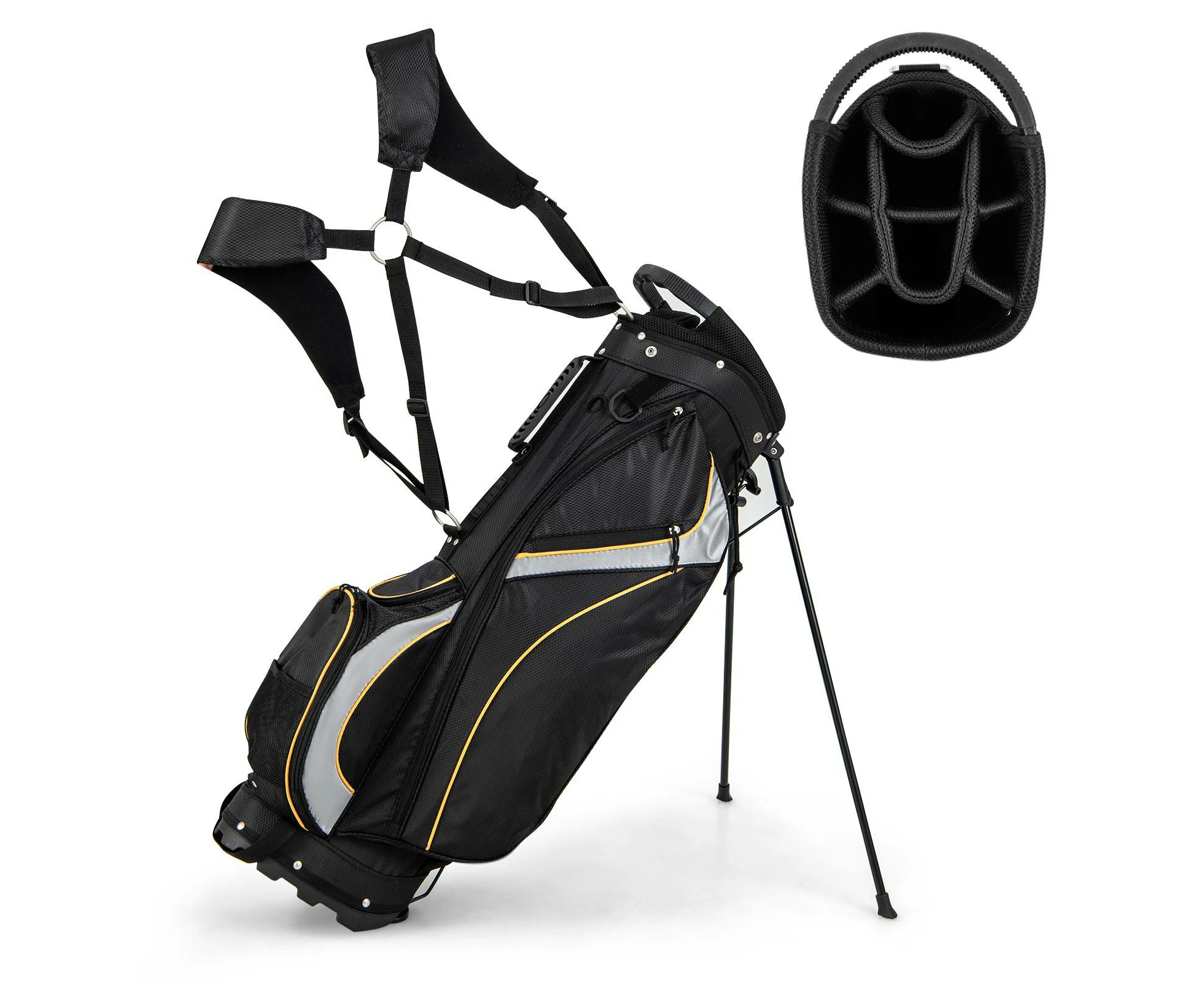 Costway Golf Stand Bag Poratble Golf Club Cart Bag w/8 Dividers & Rain Hood Black