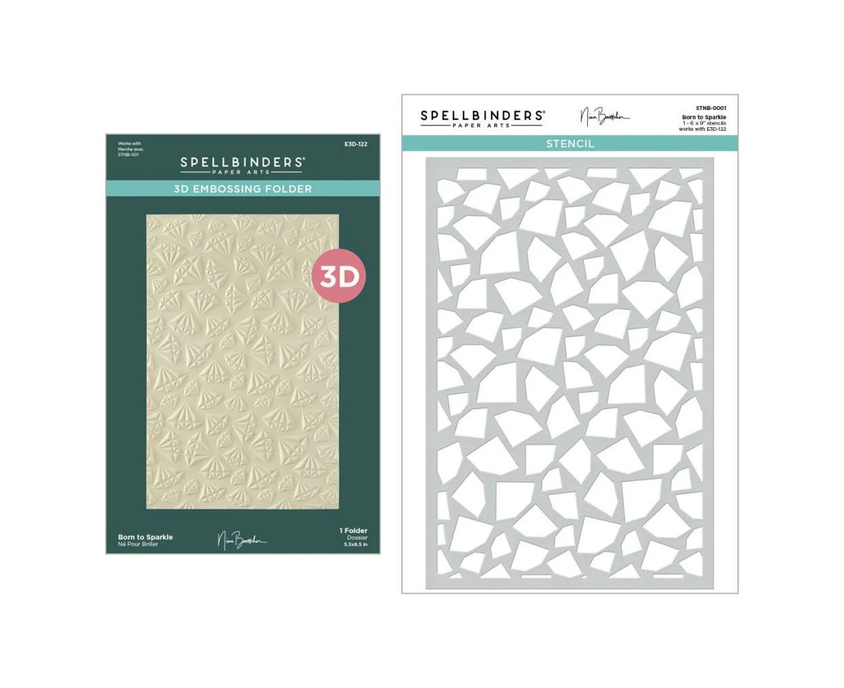 Spellbinders Born to Sparkle 3D Embossing Folder and Stencil Bundle from the Bougie Birthday Collection by Nina Boettcher