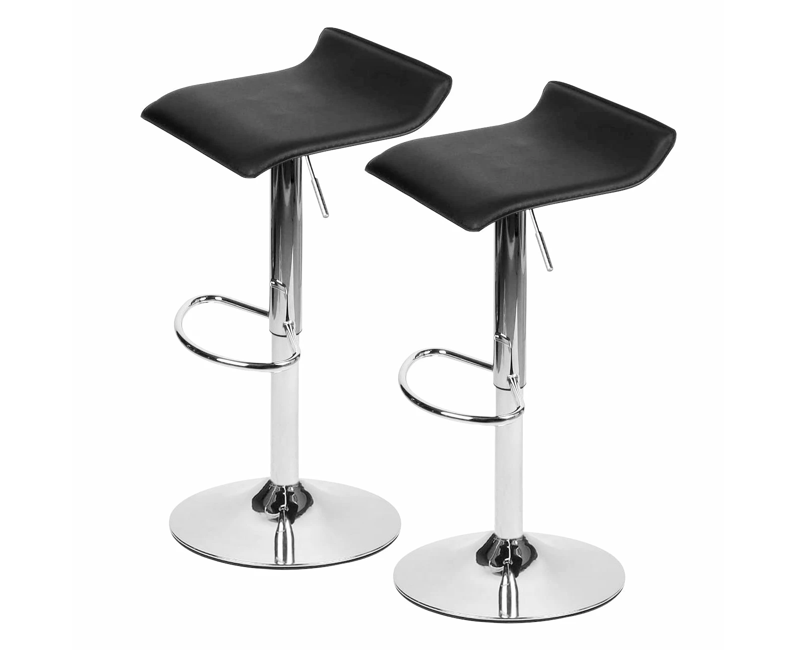 Modern Square Pu Leather Adjustable Bar Stools Set Of 2 Counter Height Swivel Stool, Barstools For Kitchen Counter Black