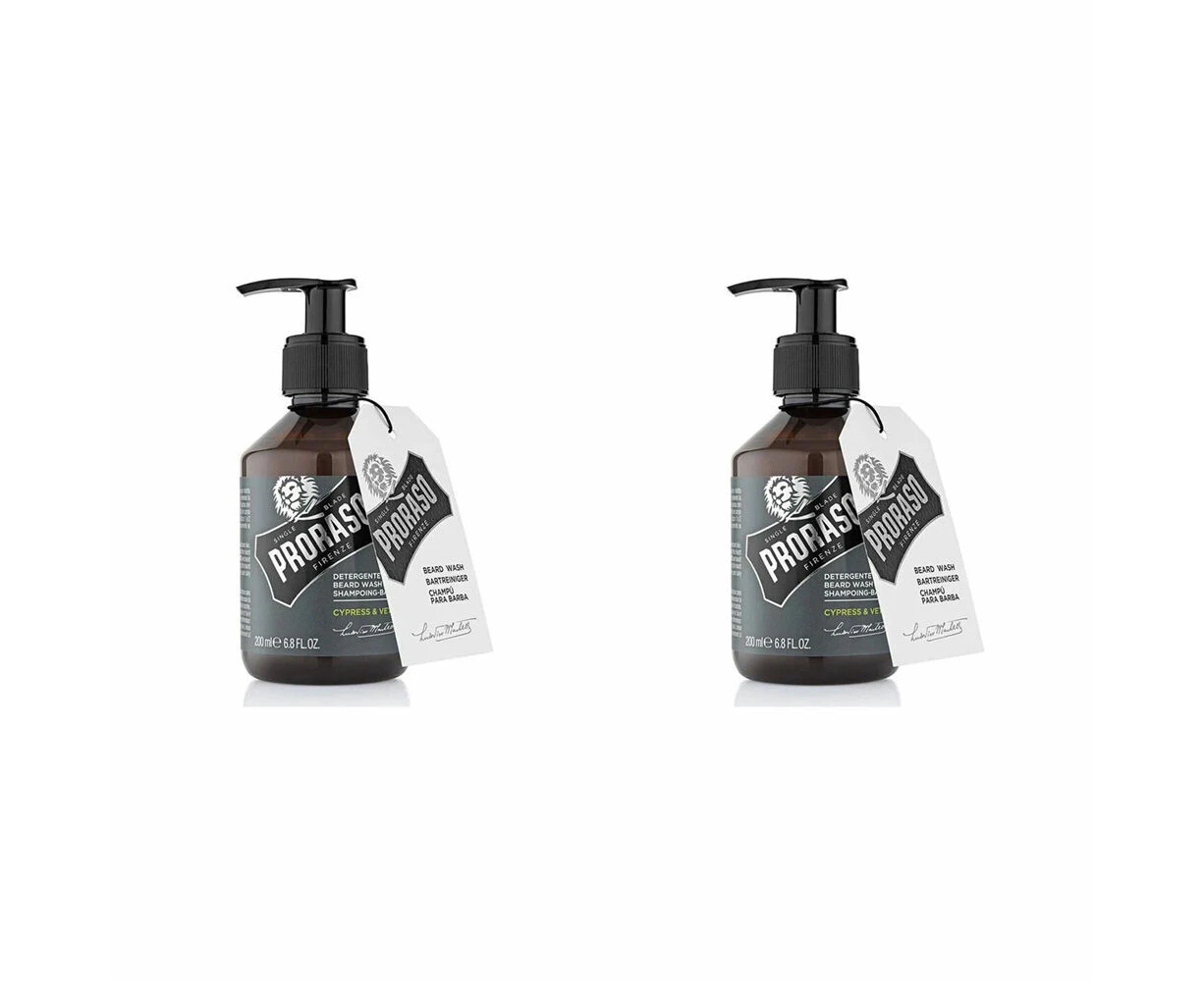 2PK Proraso Beard Wash Men's Grooming Essentials Cypress Vetiver Scent 200ml