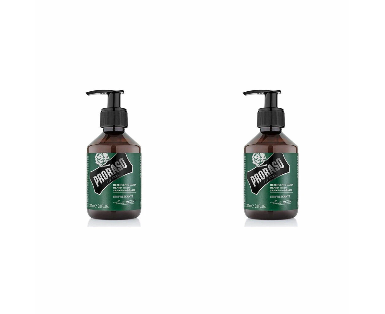 2PK Proraso Beard Wash Men's Grooming Menthol & Eucalyptus Scent 200ml