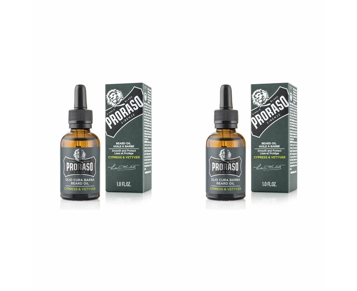 2PK Proraso Beard Oil Men's Grooming Essentials Cypress & Vetyver Scent 30ml