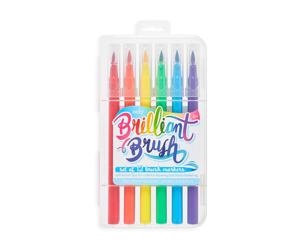 12pc Ooly Brilliant Brush Colouring Marker w/ Case Set Kids Art/Craft 6y+