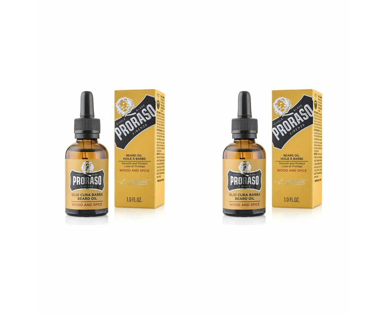 2PK Proraso Beard Oil Men's Grooming Essentials Cedar Wood & Spice Scent 30ml