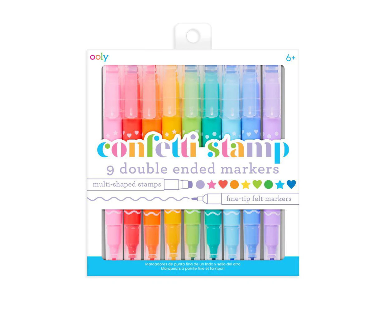 9pc Ooly Double-Ended Coloured Marker Pens Art Stationery Confetti Stamp 6y+