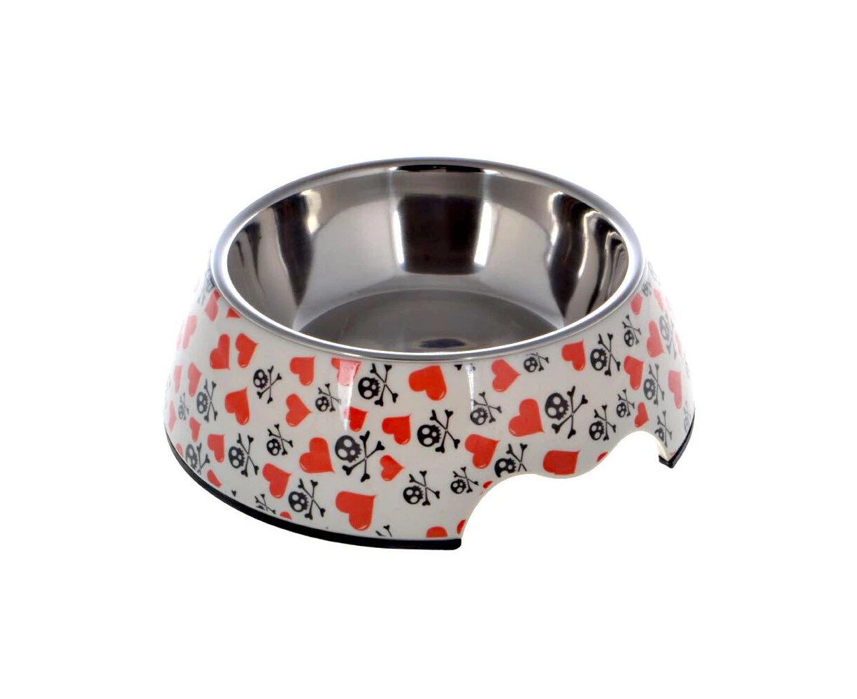 Lepets Mellamine Pet Bowl Skull & Heart Dog/Puppy Feeding Food/Water Dish Large