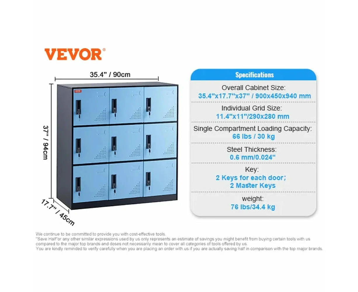 9-Door Metal Storage Locker Cabinet - Black and Blue