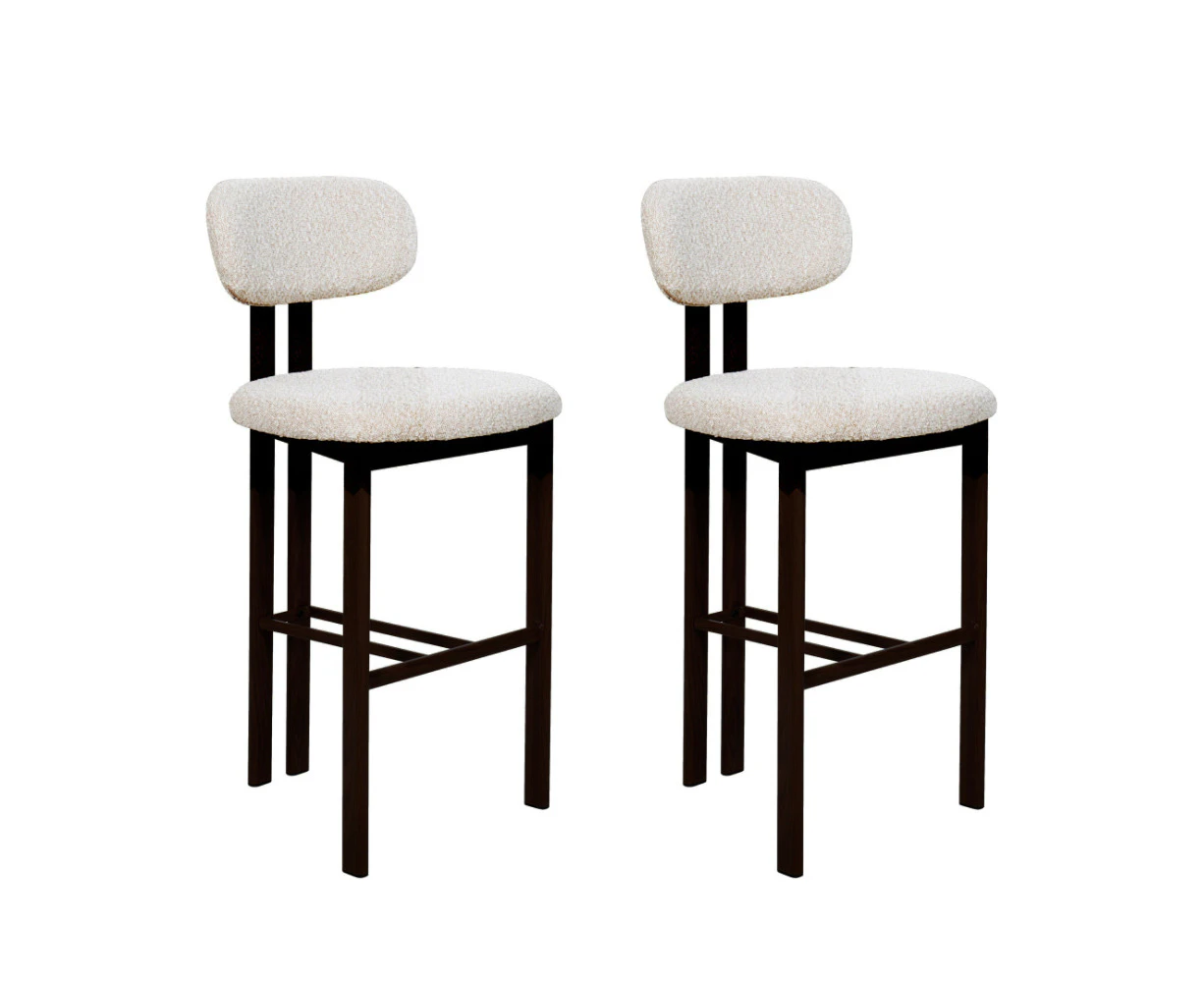 HomeStar Set Of 2 Eloise Boucle Fabric Kitchen Counter Bar Stools Metal Legs Cream/Black